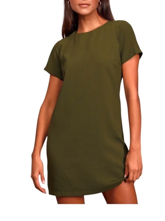 Lulus Dresses & Skirts - Lulus Shift and Shout Dress Olive Green Size  Small Short Sleeve Back Zip NEW